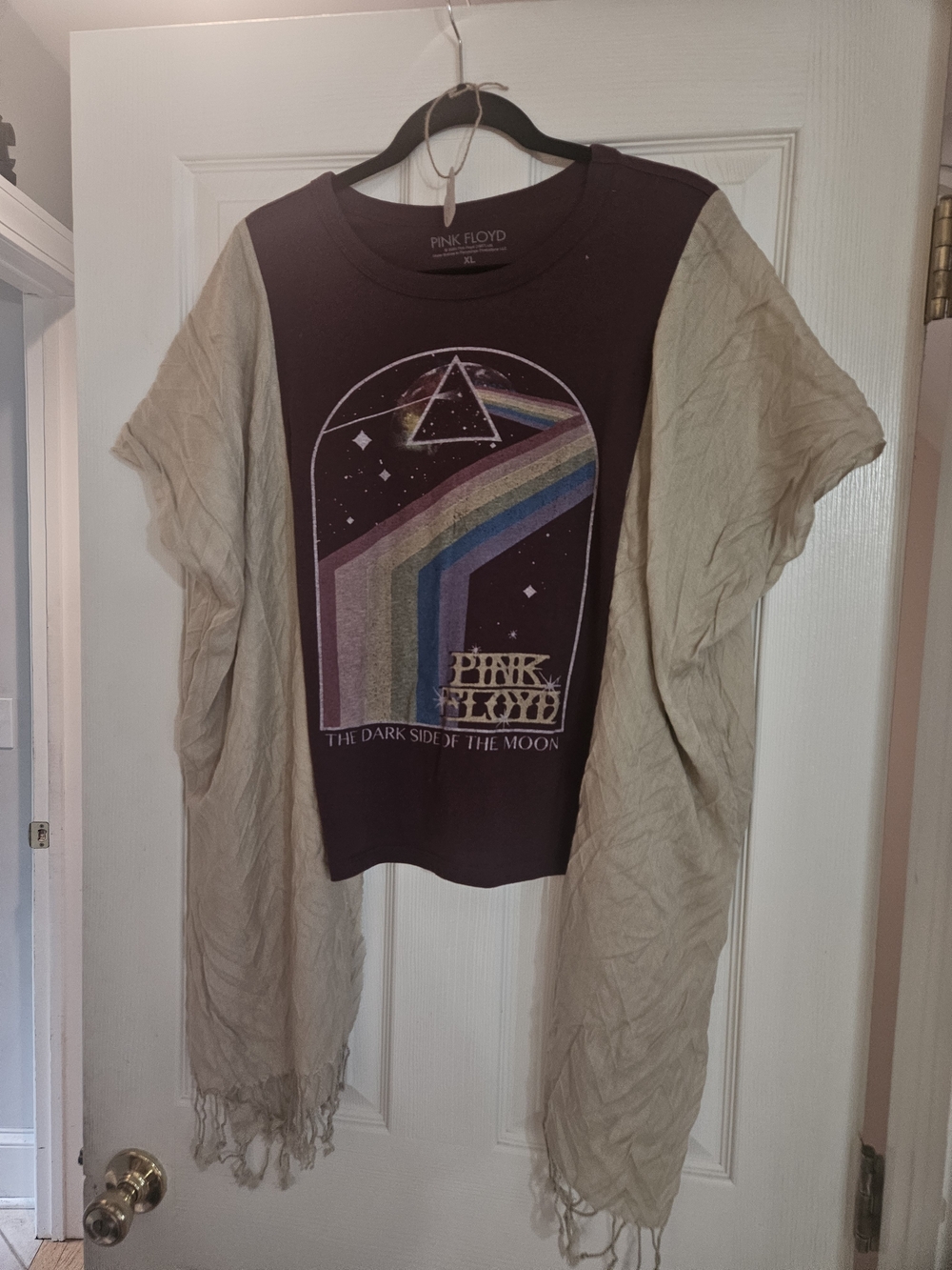 Upcycled Mix And Match Pink Floyd Burgundy Graphic Tee with Cream Kimono